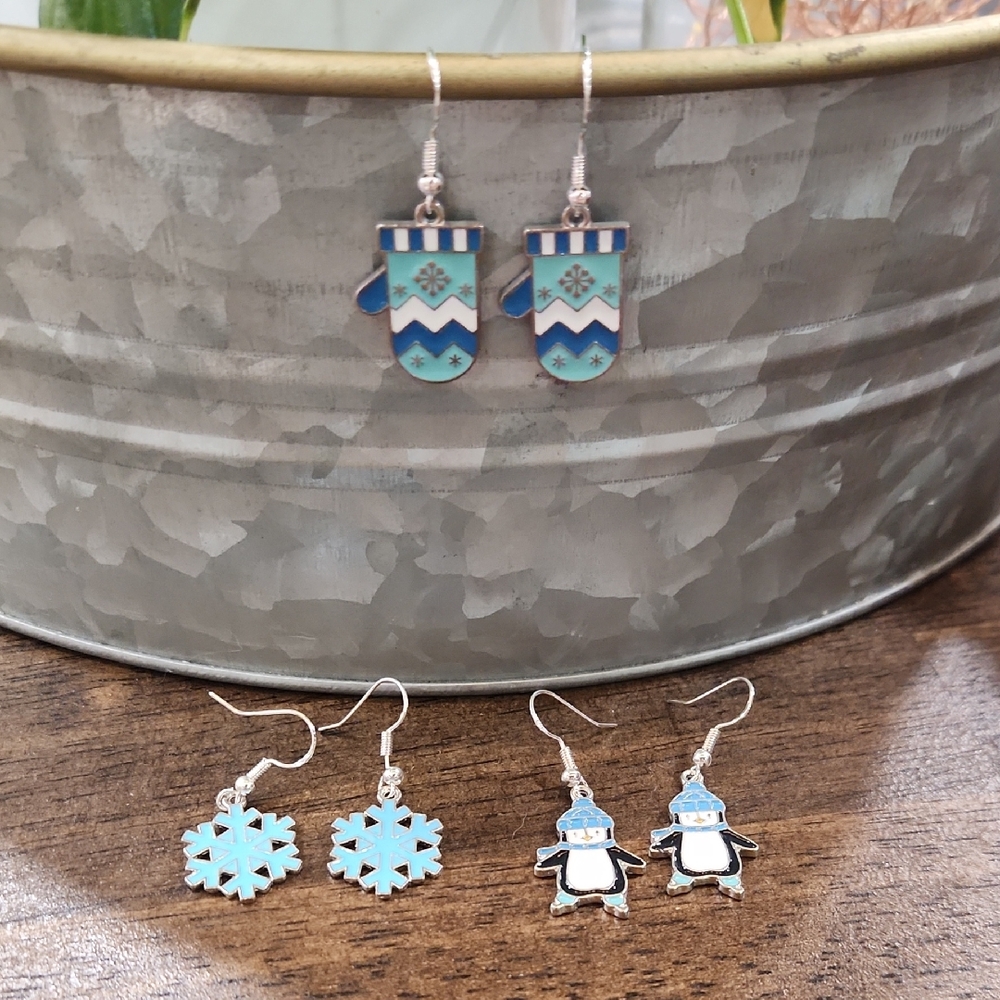 Winter Themed Handmade Earrings Set 925 Silver Hooks